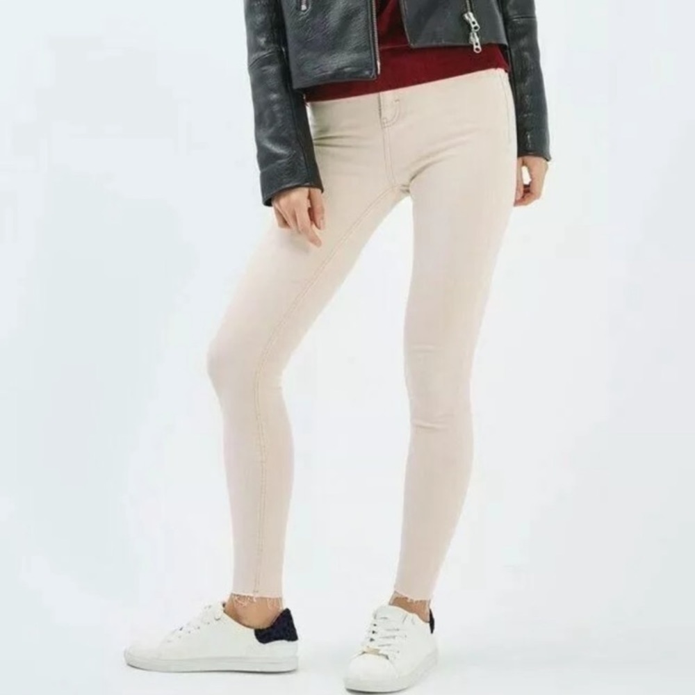 NWT Topshop Moto Jamie High Waist Ankle Grazer Jeans Stretchy Ivory 30Wx30L